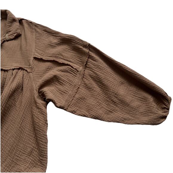 Ces Femme Blouse Top Womens Small Brown 100% Cotton Gauzy Relaxed Lagenlook Boho - Picture 8 of 9